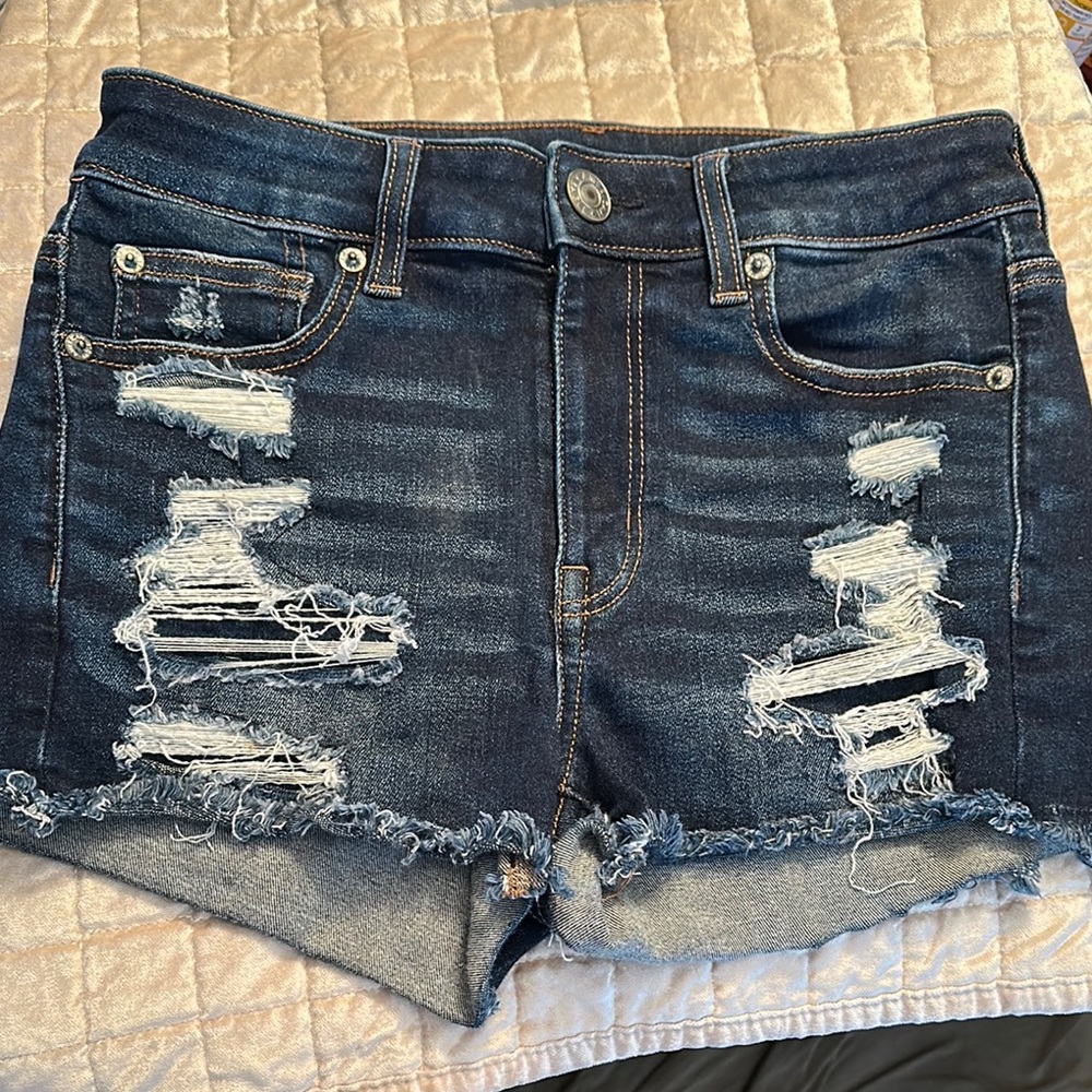 American Eagle Outfitters Blue Distressed Jean Shorts